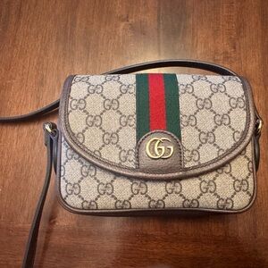 Gucci Beige and Brown Crossbody with Green and Red Stripe